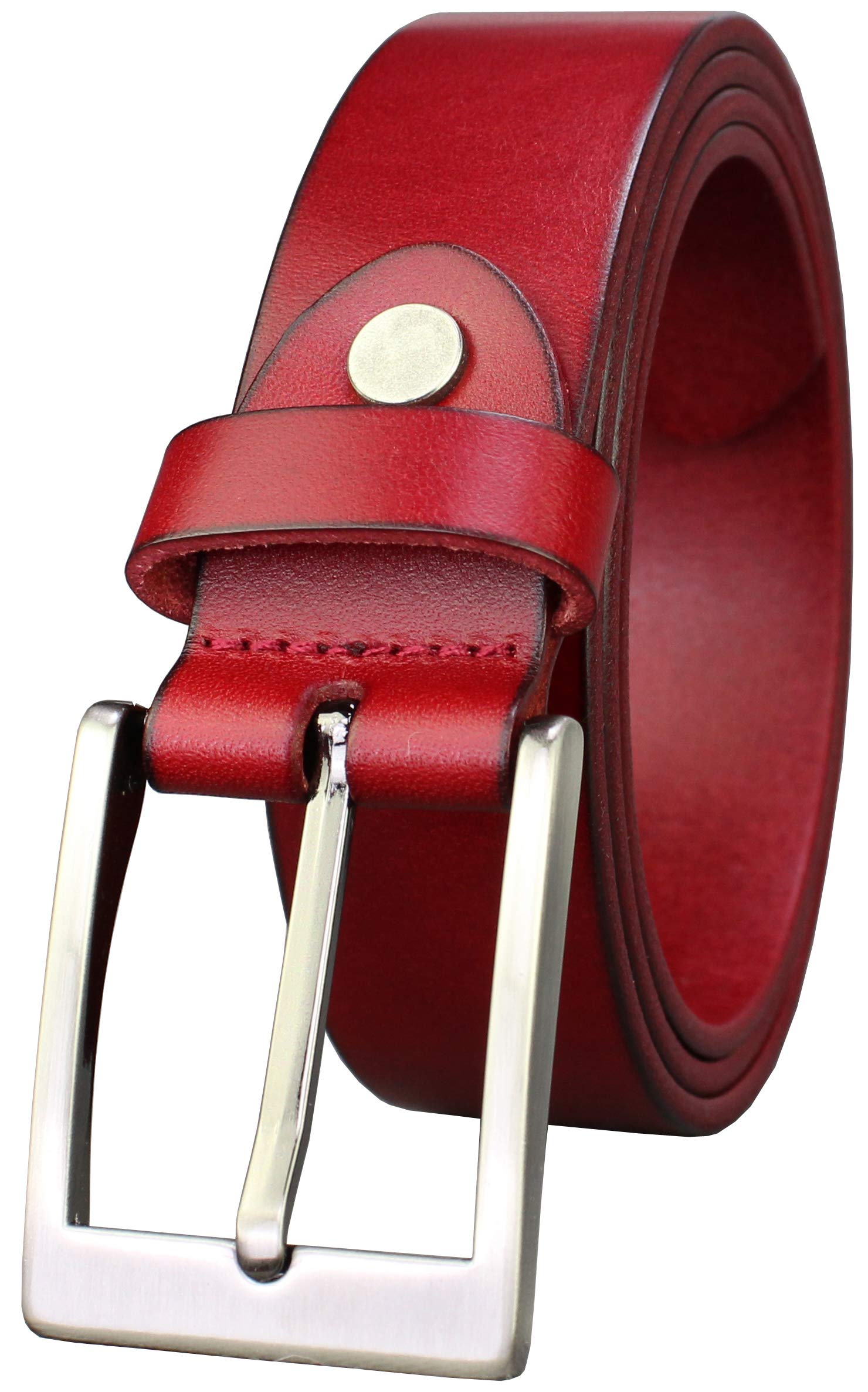 Bullko Red Leather Belt with Silver Buckle Size 36 Buy Ladies Belt Burgundy Red Calf Leather Silver Buckle 2.0  main image 2