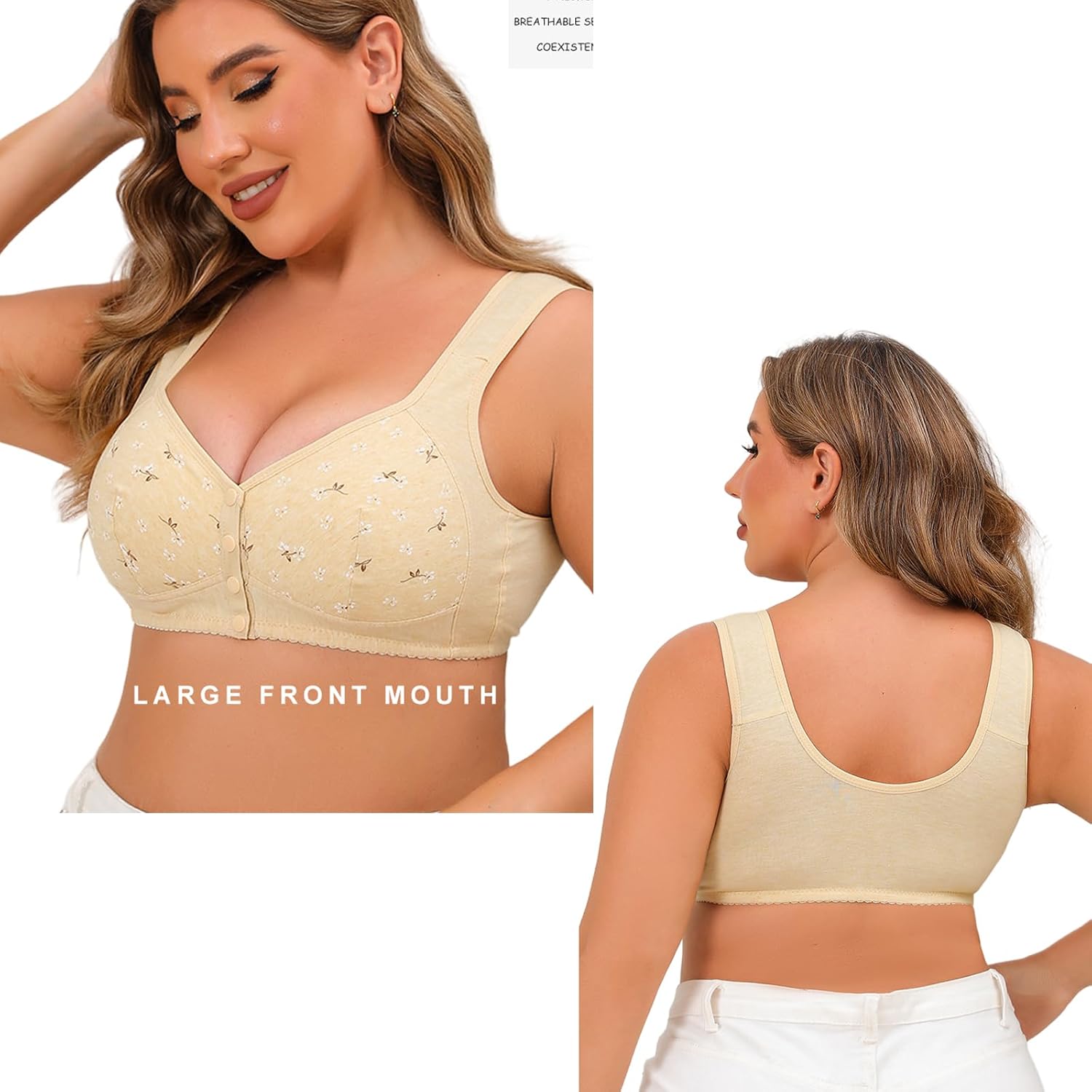 Daisy Bras for Older Women Floral Plus Size Bra Wireless Front Closure Bras for Senior Daisy Comfort Tshirt Bra - Image 3