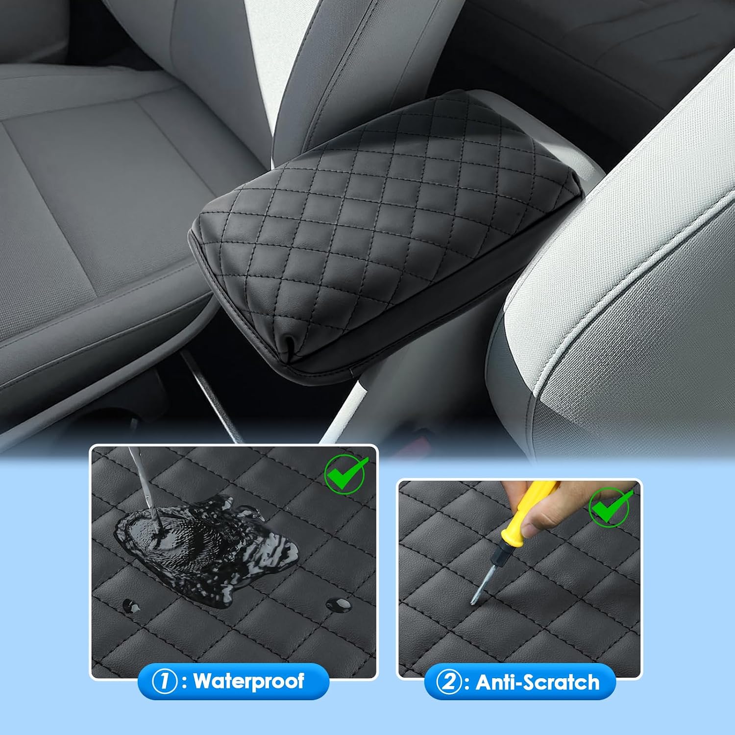 2024 2025 2026 Kona Center Console Cover for Hyundai Kona (SE/SEL/SEL Sport/SEL Premium/SEL Convenience/N Line/Limited), Cushion &Comfy Leather Armrest Cover 2026 2025 Kona Accessories (Padded)