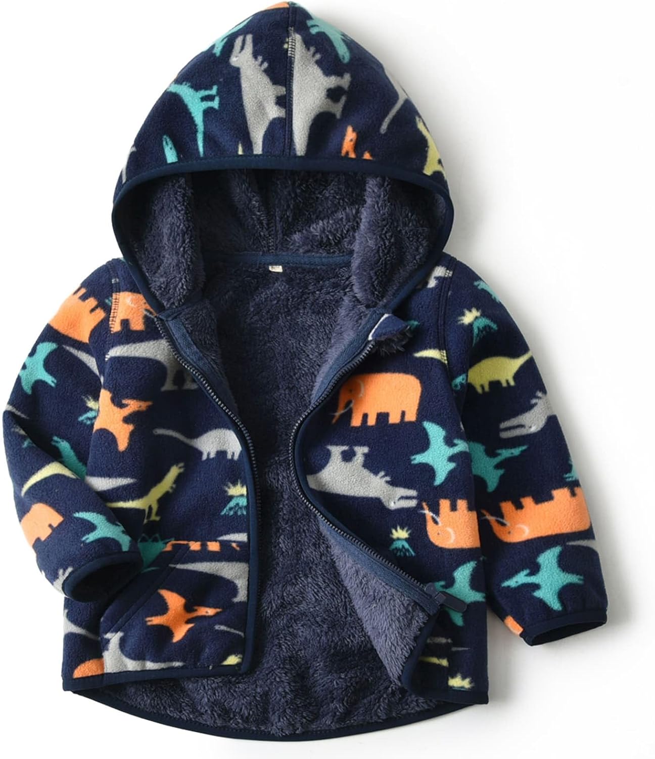 PINU Fashion Cool Print Fleece Hooded Jacket for Toddlers Kids Unisex Winter Autumn Spring Warm Cartoon Outerwear