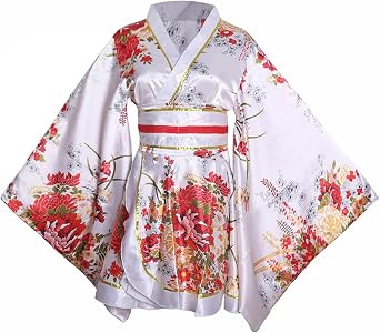 Womens Short Kimono Costume Floral Geisha Lolita Yukata Asia Traditional Sexy Bathrobe Sleepwear Robe Belt Outfit