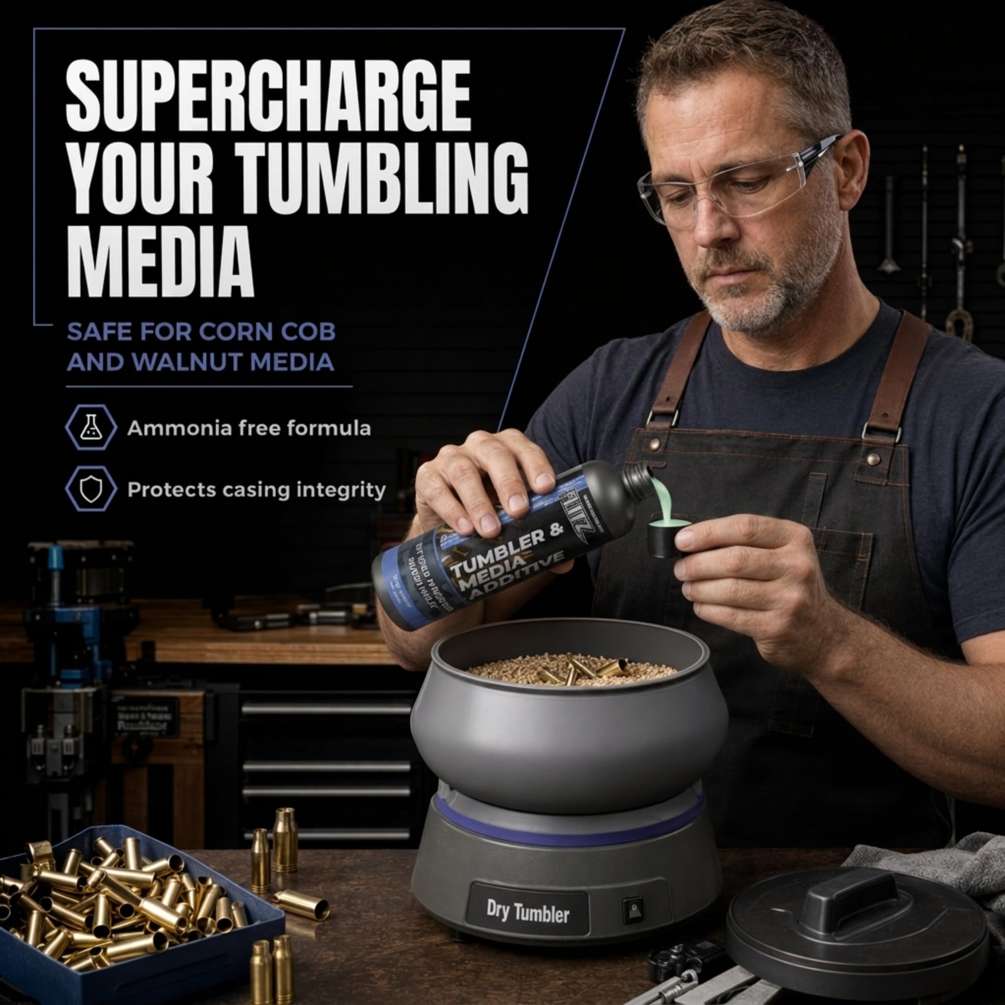 Flitz Tumbler Media Additiv, 473 ml Flasche Messingreiniger, Nachladeflüssigkeit für Munition, Kupfer und alle Metalle, Ammoniakfreie Tumbling-Politur zum Entfernen von Oxidation, Pulverrückständen (1