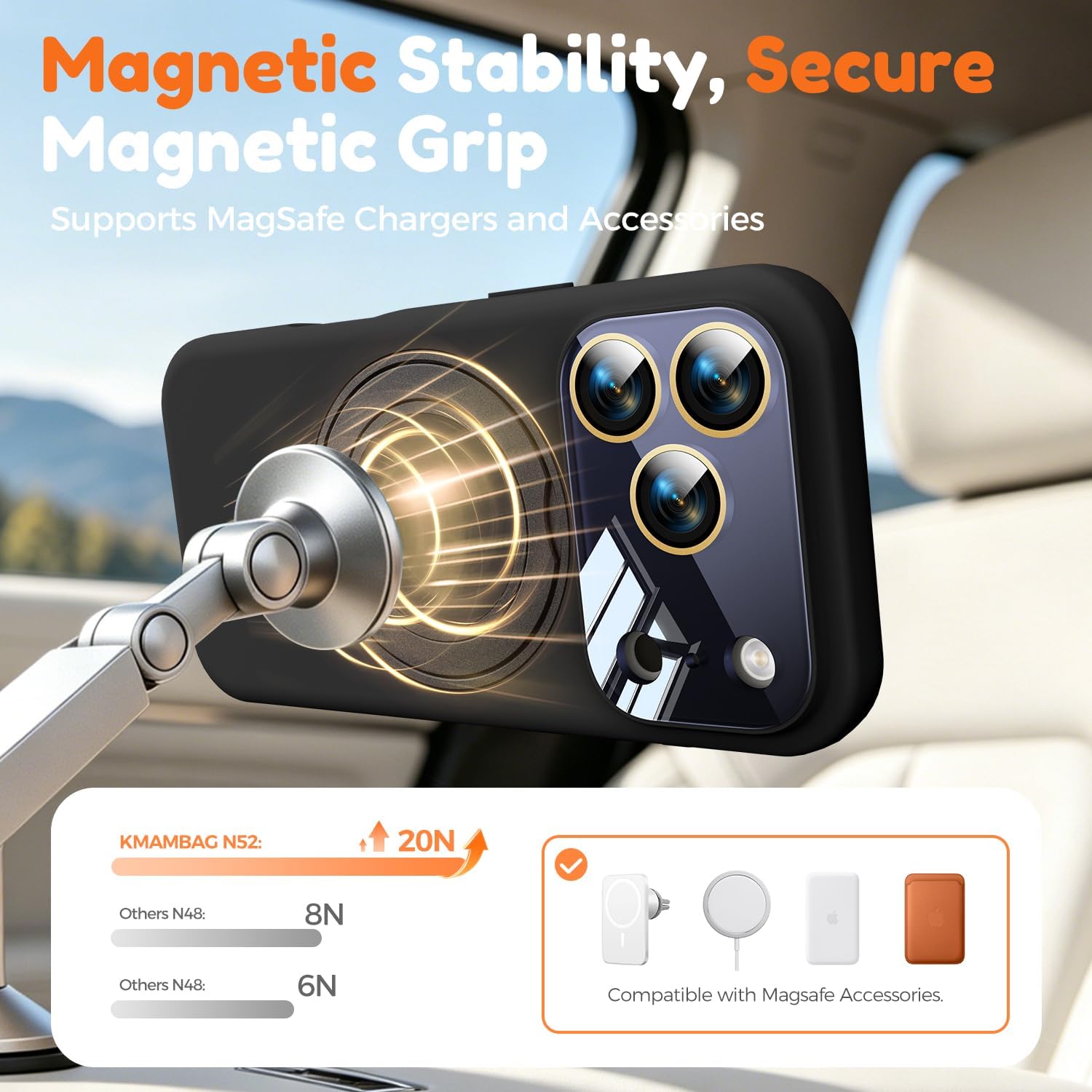 Silicone 360 Spin Magnetic Stand Case for iPhone 17 Pro, [Compatible with Mag-Safe][Reinforced Hard Camera Protection] Liquid Silicone Rubber Phone Case Cover with Ring, Camera Button, Jet Black