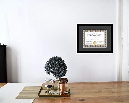 Miniatura 4 de Creative Picture Frames Marco de diploma negro clásico de 14 x 11 pulgadas con paspartú negro con caballete de vidrio y colgadores de pared