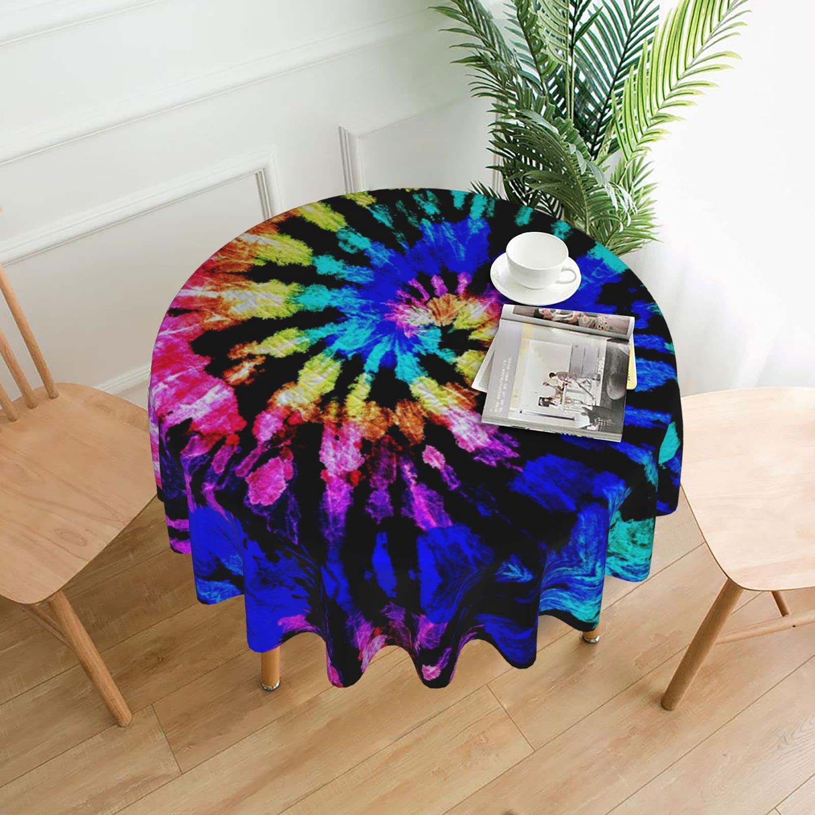 Lawenp Tie Dye Decorative Round Table Cloths - 60 Inches in Diameter for Buffet Tables, Parties, Holiday Dinners.