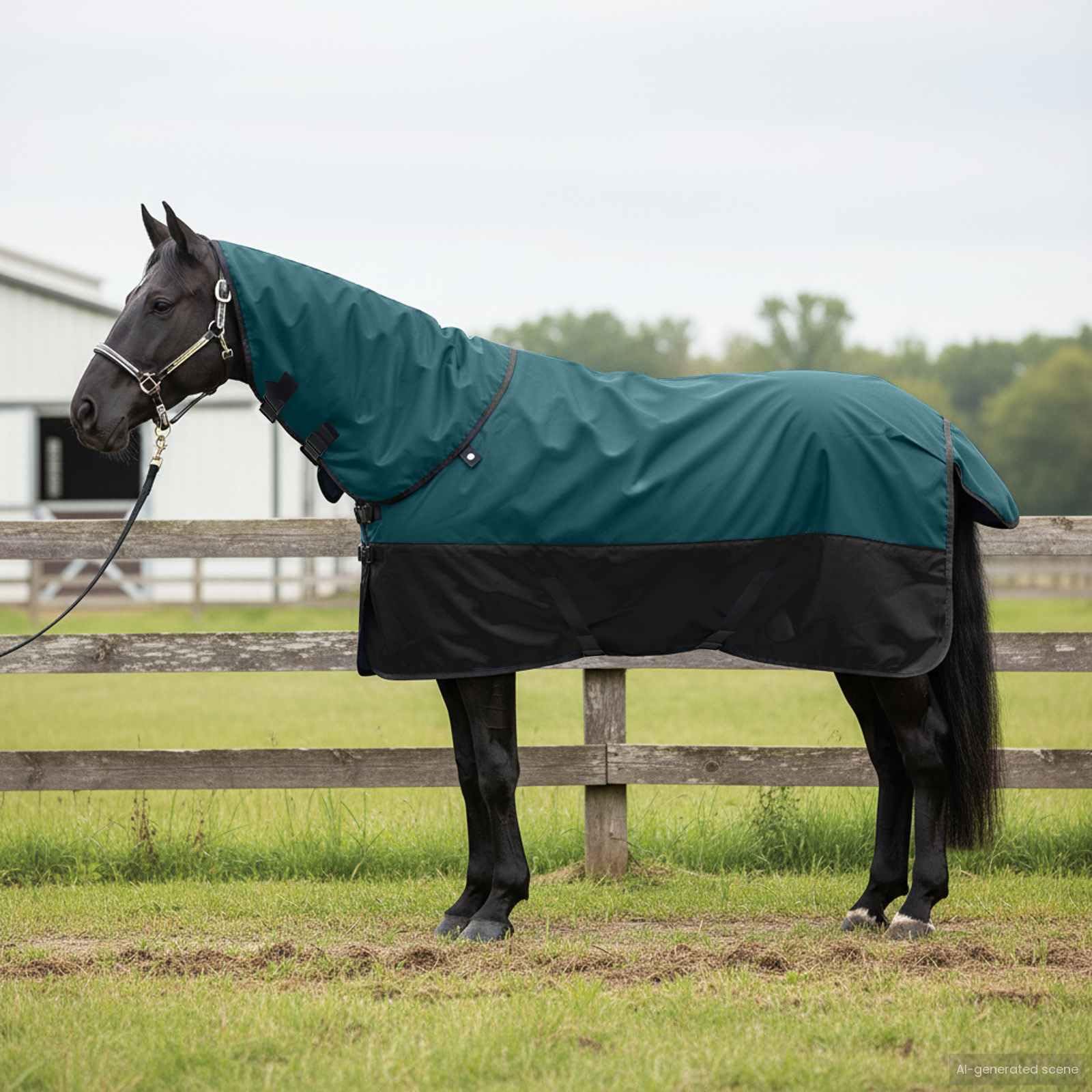 Manta para Caballo Verde Oscuro y Negro 165 cm Poliéster,Mantas y Capas para Caballos,2.164kg-42013146