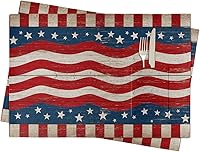 Vista 13 de Independence Day - Juego de 4 manteles individuales para mesa de comedor, juego de 4 manteles individuales de algodón y lino con bolsillo, mesa