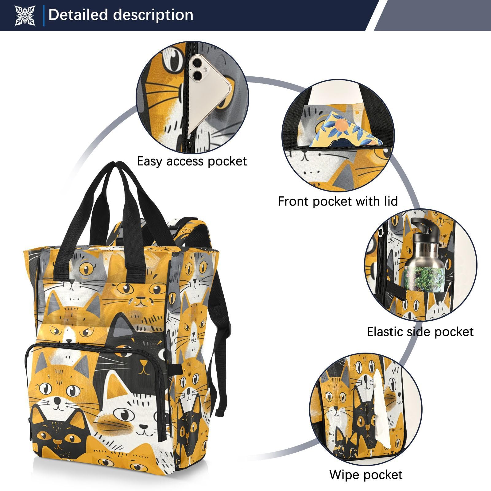 Gatti D'oro Giocoso Capriccioso Borsa per Pannolini Zaino Grande Capacità Borsa Mamma per Viaggia All'aperto