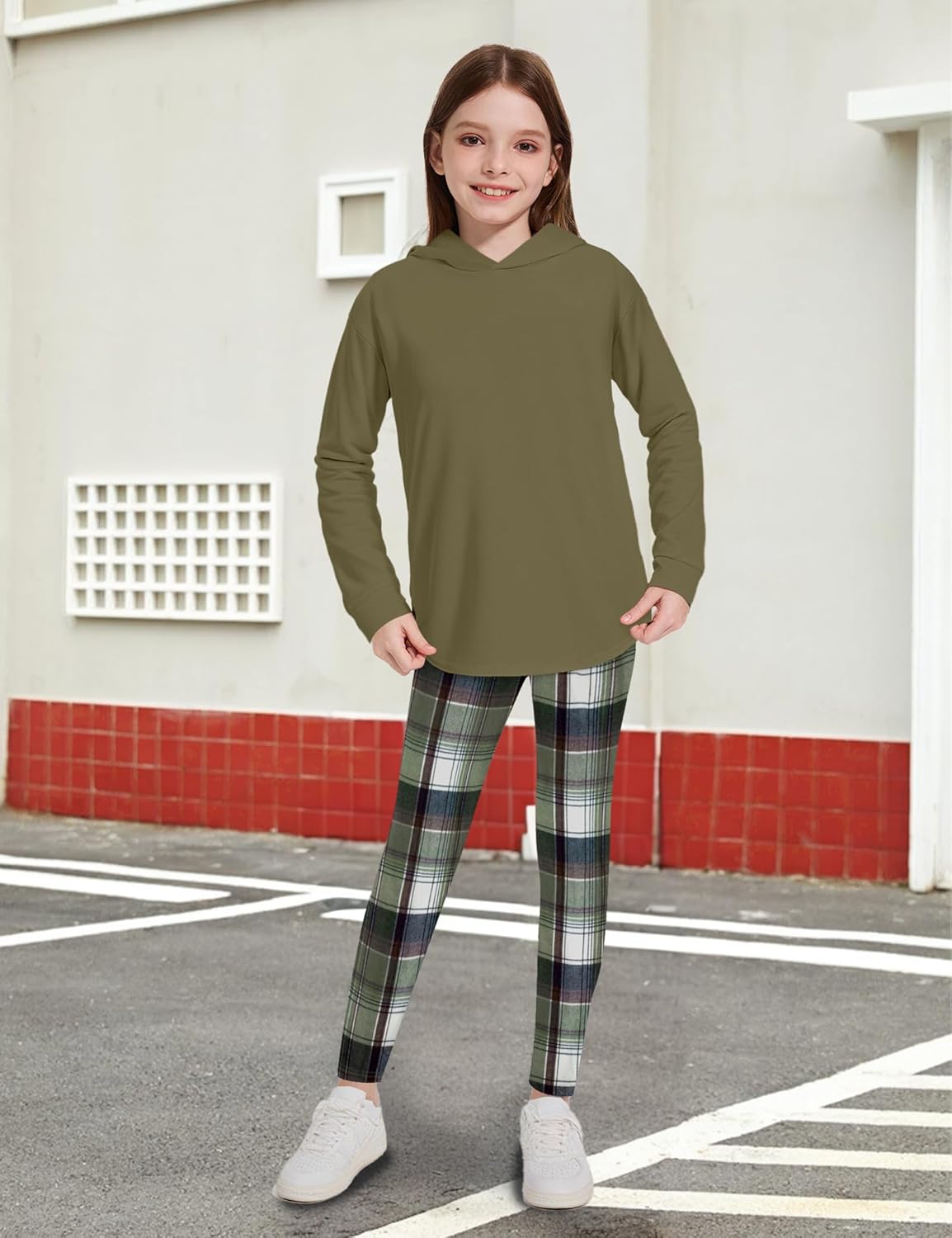 Fuermos Girls Clothes Sets Hooded Sweatshirt and Plaid Pants 2 Piece Girls Fall Outfits 6-14 Years - Image 3