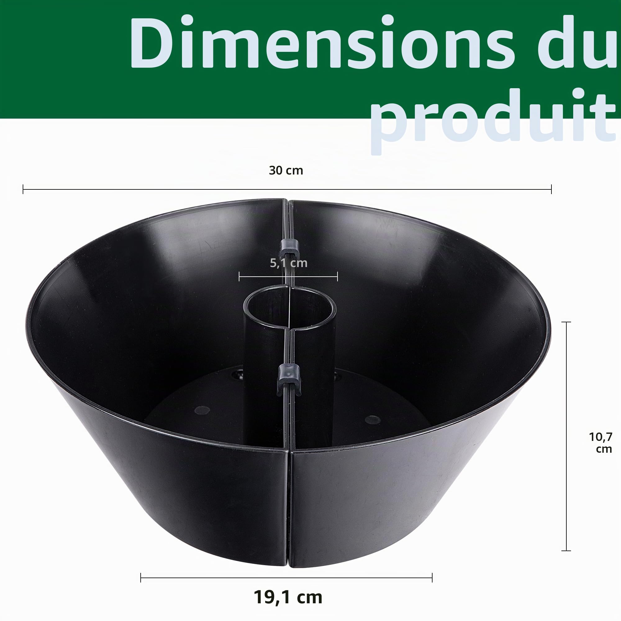 EBaokuup Lot de 2 Pots de Fleurs en PVC pour Table de terrasse, Pot de Fleurs Demi-Circulaire en PVC pour poteaux de Parasol jusqu'à 5,1 cm de diamètre, Pot de Fleurs Parapluie pour Jardin et Plantes