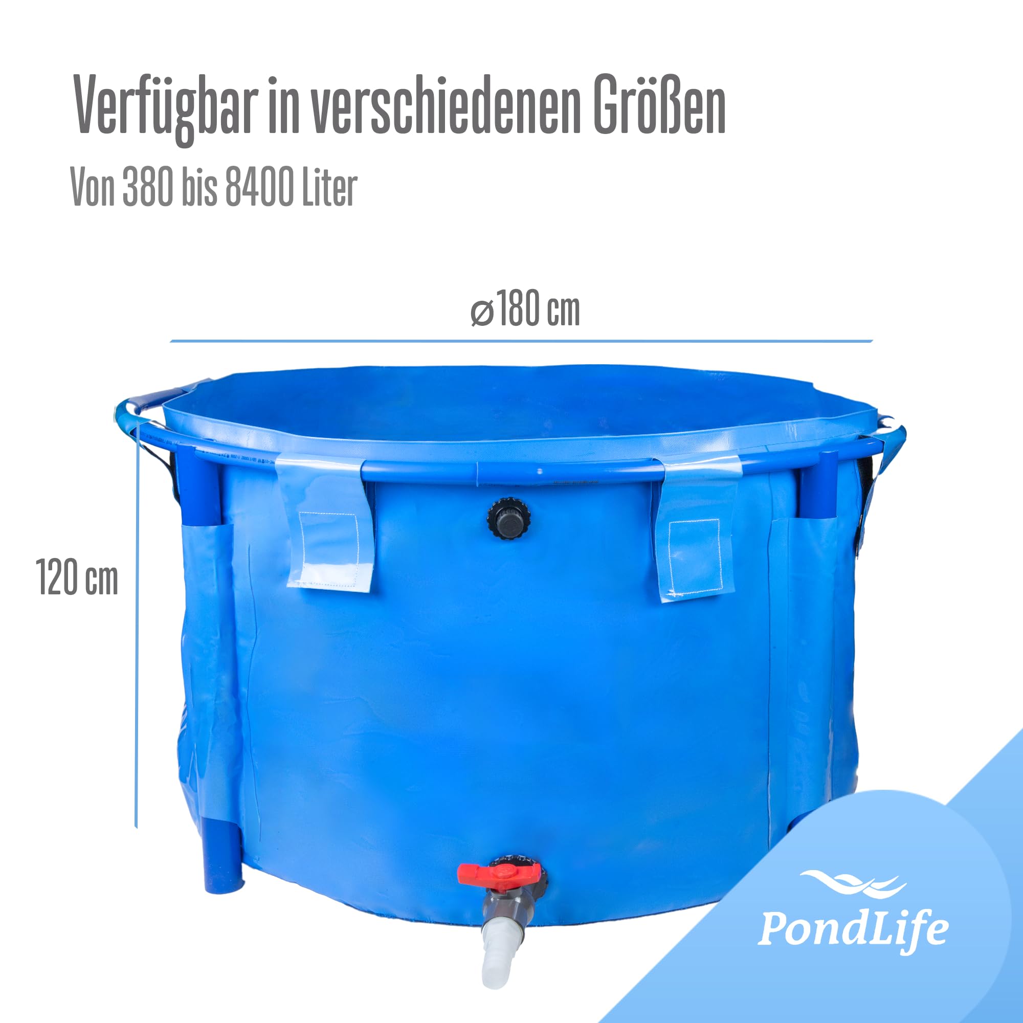 Pondlife Faltbecken für Koi und Teichfische, Ø 180cm x Höhe 120cm, 3000 Liter, faltbares Becken für innen und außen, stabile PVC-Folie, UV-beständig
