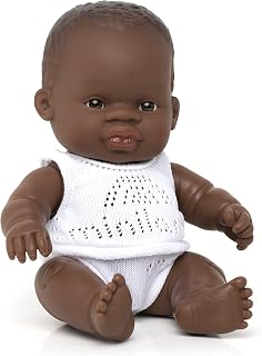 KsmToys Miniland 8.25″ 20cm Soft Body African Baby Boy Doll with Organic Cotton Clothes BPA-Free Vinyl Anatomically Correct Fully Articulated and Posable