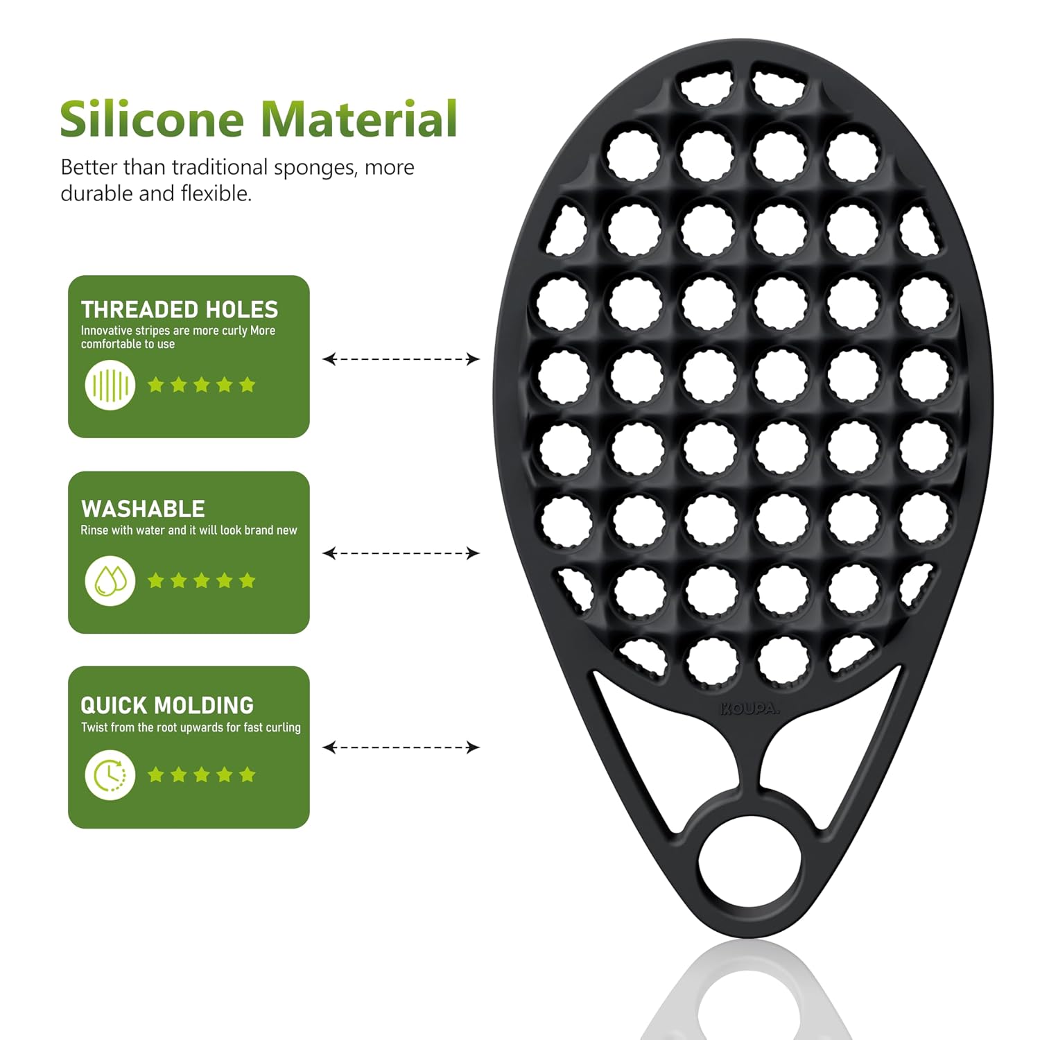 KOUPA Magic Silicone Curly Hair Brush, One Piece Twist Curl Comb for Afro Curls, Washable Hair Tool for Men Women, Black, 1 Piece