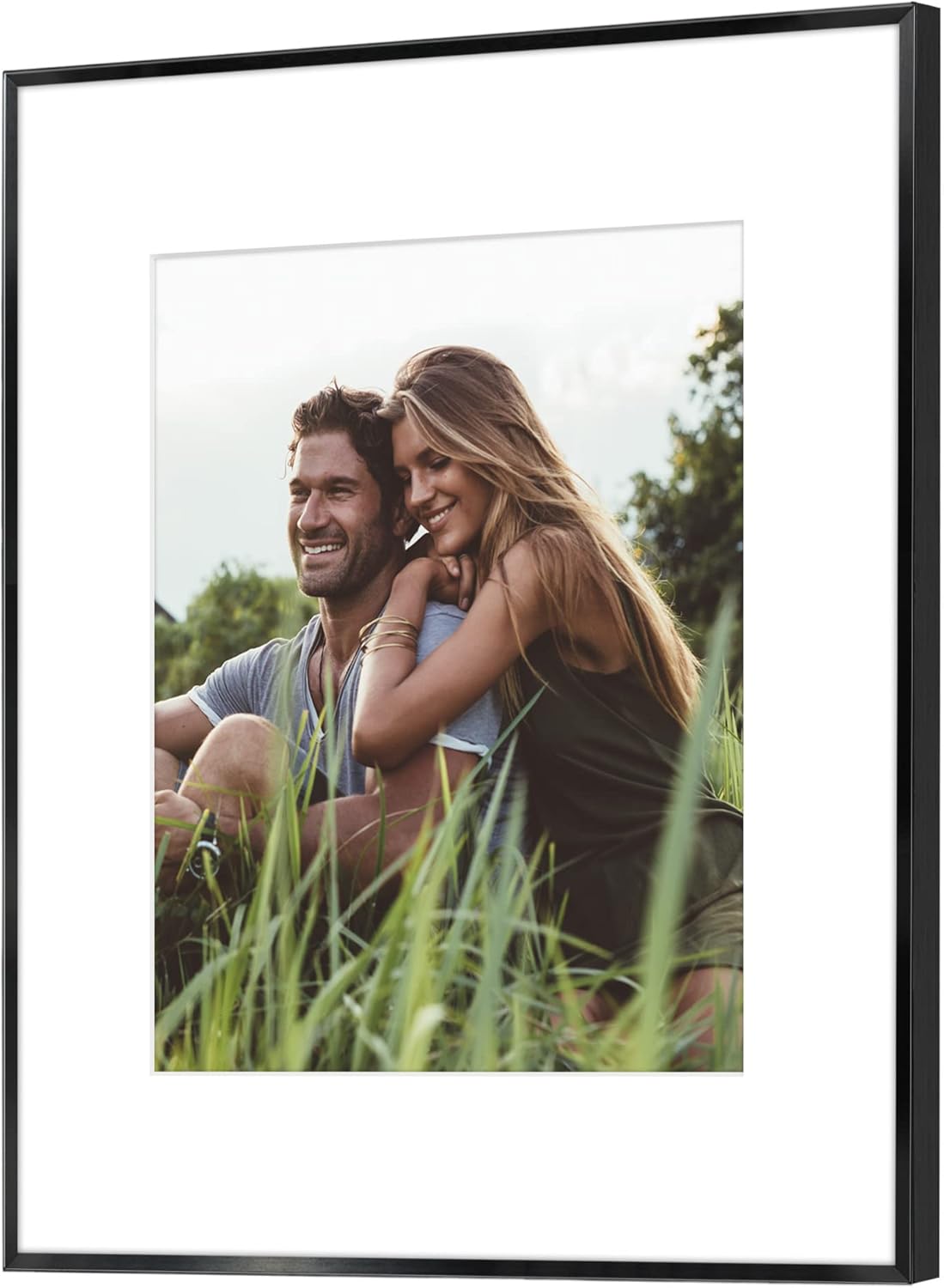 Americanflat 16x20 Metal Picture Frame with Tempered Glass - Use as 11x14 Frame with Mat or Display 16x20 Photo Without Mat - Brooklyn Collection - Picture Frames for Wall Display - Black