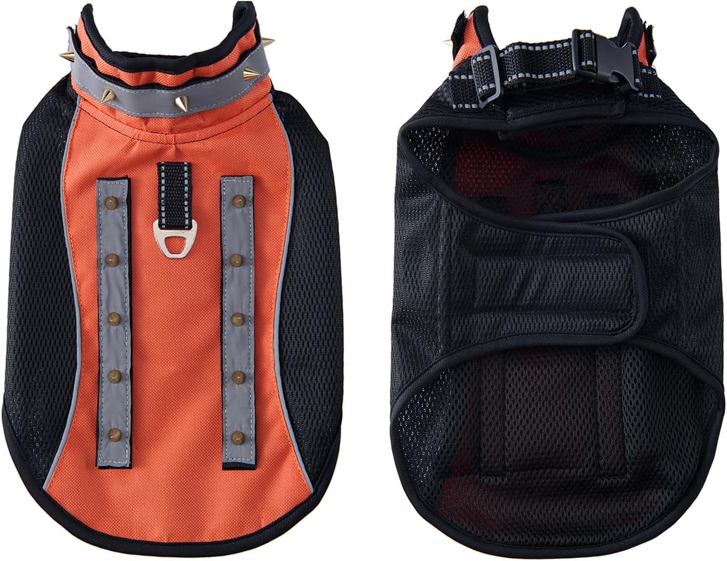 HDKUW Spiked Small Dog Vest with Handle – Anti-Bite & Predator Protective Tactical Dog Harness, Adjustable Fit with D-Ring & Breathable Linings (Orange, M)