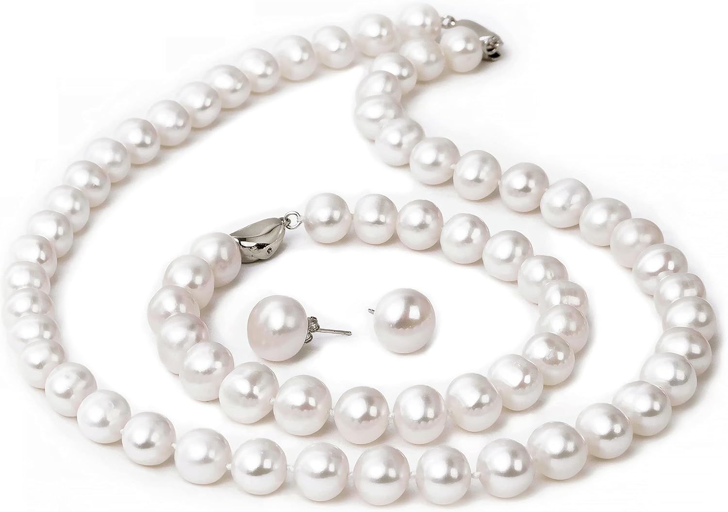 AAA Freshwater Cultured Potato Pearl Jewelry Set for Women White Real Pearl Strand Necklace Stud Earring Bracelet Crafted in 925 Sterling Silver Birthday
