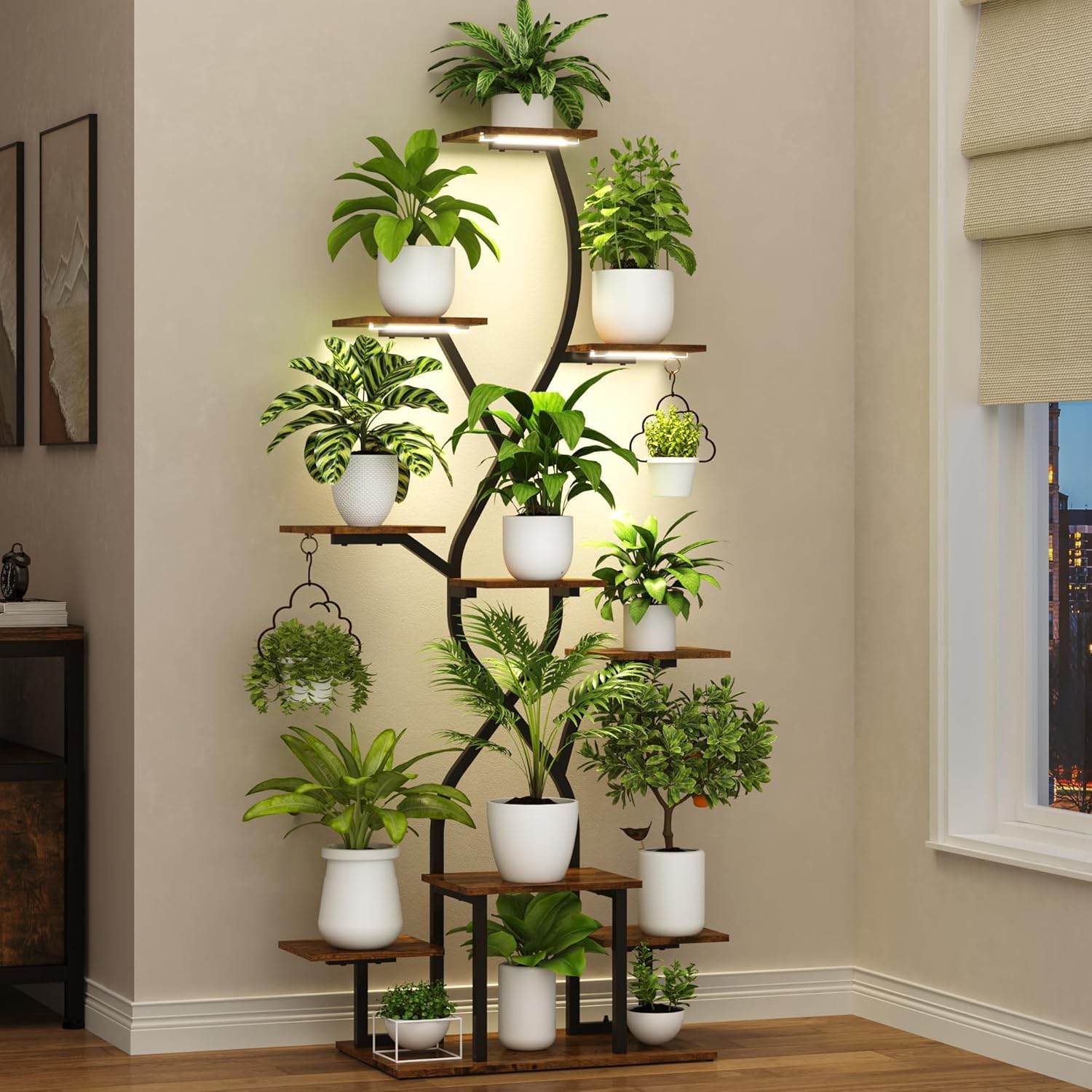saerryor Plant Stand Indoor with Grow Lights,10 Tier Metal Plant Shelf,63" Tall for Multiple Plants,Metal Plant Flower Holder Stand for Home,Patio,Corner (10 Tier)