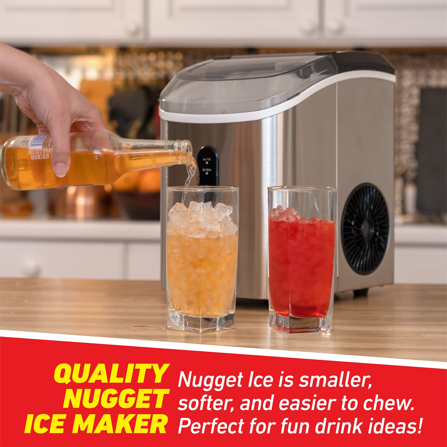 Deco Chef 33LB Per Day Countertop Ice Maker, 1-Click Automatic Operation, Self-Cleaning, Chewable Soft Nugget Ice, Stainless Steel on Fridge.com
