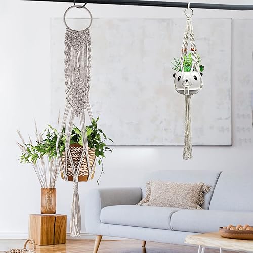 Miniatura 6 de HOBBYMATE Colgadores de plantas de macramé hechos a mano para decoración del hogar macetas colgantes para interiores y exteriores soporte para