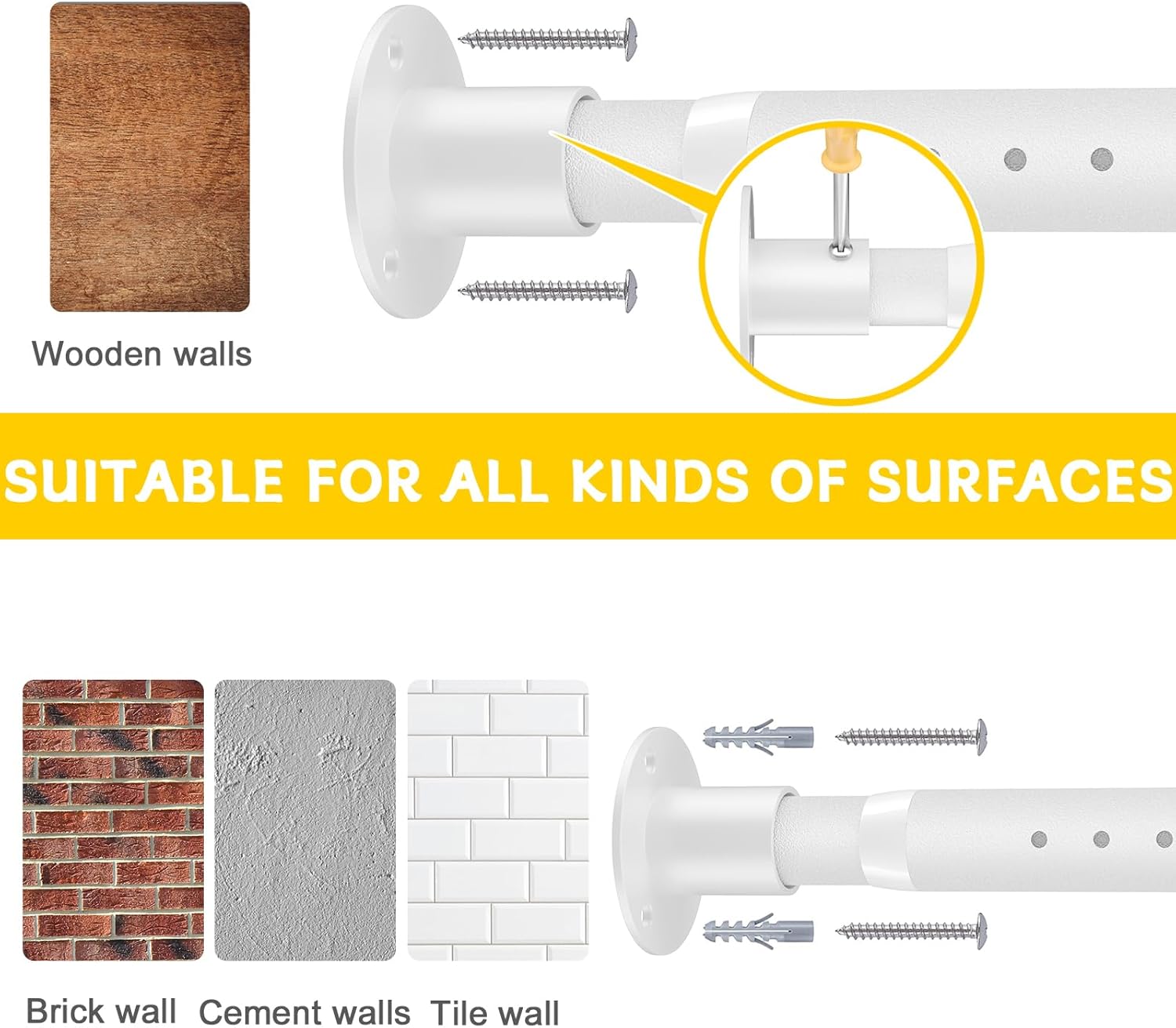 2 Pack Closet Rod,17 to 96 Inch Adjustable Closet Rods for Hanging Clothes Heavy Duty Closet Hanging Rod White Closet Poles for Wardrobes,Bathroom,Windows