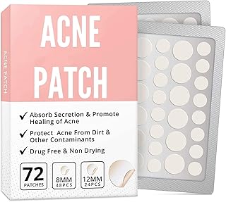 72 Pcs Acne Patches Pimple Patches for Facial Treatments, Acne Treatment Pore Strips Patches, Hydrocolloid Dressing Cover, Dots for Spots Pimple Patches, Effectively Calms & Relieves Acne, Facial Care (12mm&8mm)
