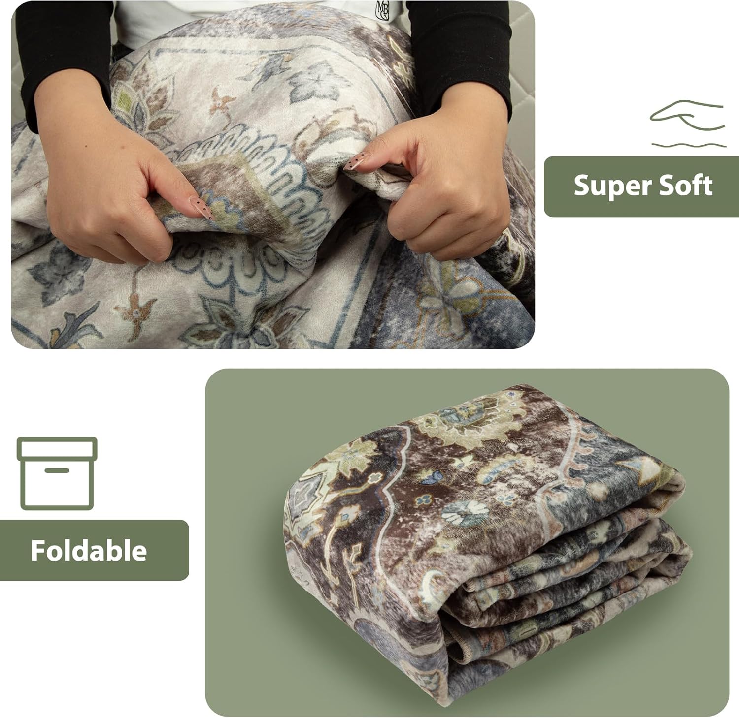 2x10 Area Rug Vintage Machine Washable Low Pile Carpet No Shedding Area Rugs for Living Room Bedroom Dining Room Kitchen Entryway Hallway Office Indoor-Dark Green/Brown/Multi