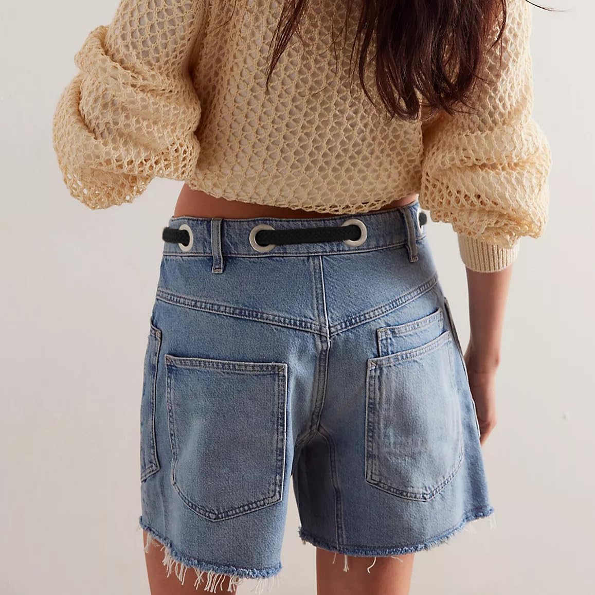 Mxiqqpltky Drawstring Jean Shorts Womens Casual High Waisted Straight Leg Baggy Denim Shorts Summer Loose Fit Short Jeans Y2K - Image 2