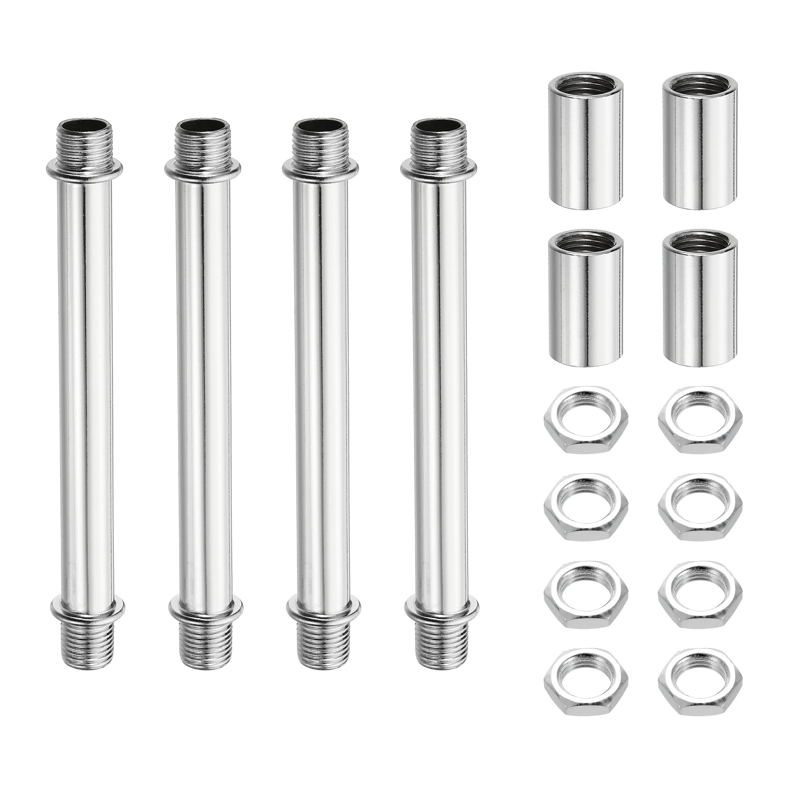 sourcing map 4Set 100mm/3.94" Straight Pipe Lamp Stems Rod Kit, M10 Carbon Steel Double End Fine Thread Rod with Lock Nuts Sleeve Connector for Table Floor Lamps Ceiling Light, Chrome โ image 1