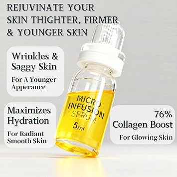 Micro Infusion System for Face, 0.05mm Microneedling Stamp with Multi-Peptide & Hyaluronic Acid Serum, 2 Month Supply Anti-Ageing Care for Radiant Skin, Smoothes Look of Wrinkles & Fine Lines