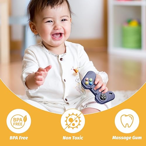 Miniatura 5 de NCVI Juguete controlador de juegos de Navidad para bebés de 0 a 12 meses, juguete mordedor con palanca de mando para bebés masticar y aliviar la