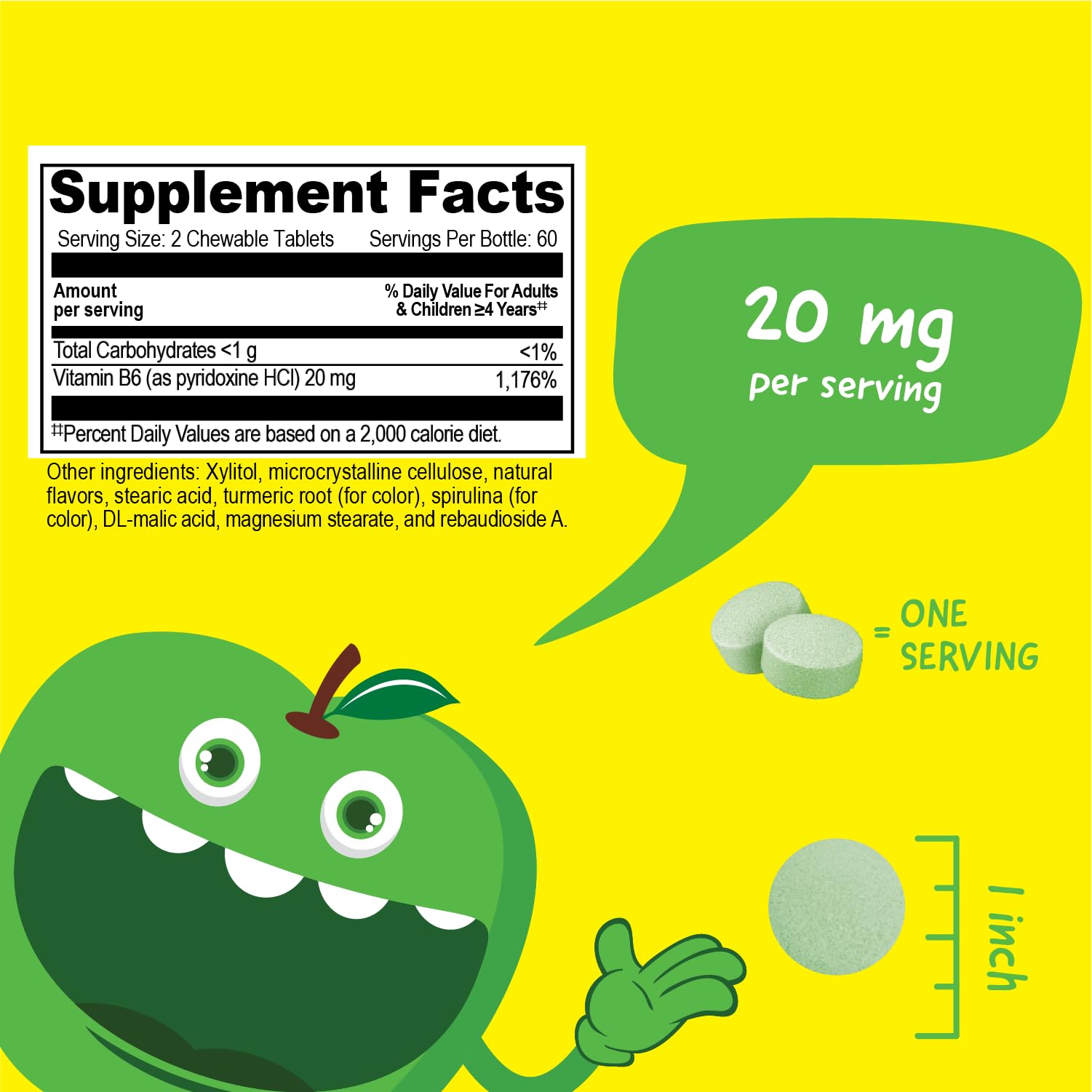 VitaWorks Vitamin B6 for Kids 20mg Chewable Tablets, Vegan, 120 Chewables — Amazon image 2