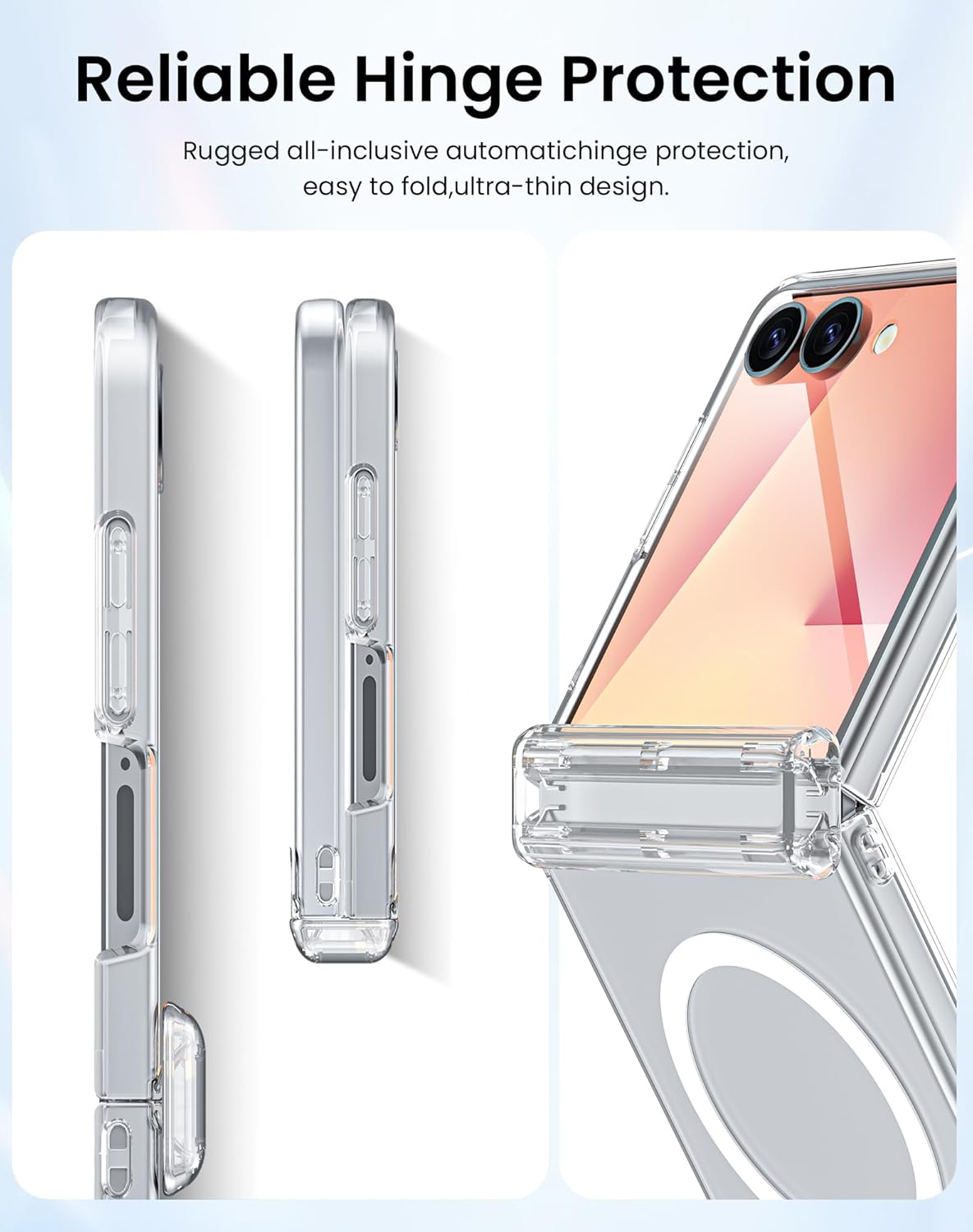 Spugan for Samsmung Galaxy Z Flip 7 Case Clear with Magsafe, [Built-in HD Screen Protector] [Non-Yellowing] [Hinge Protection] Shockproof Slim Magnetic Phone Case for Galaxy Z Flip 7 (Clear)