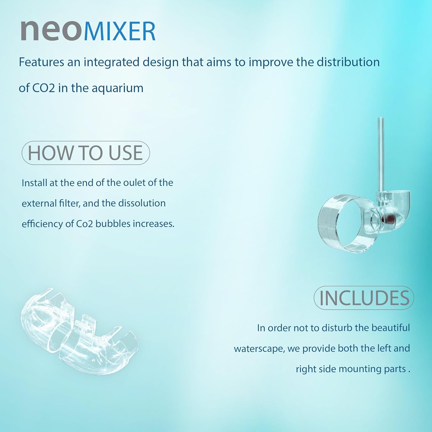 Aquario Neo Mixer - CO2 Diffuser for Neo Flow Lily Pipes, Efficient CO2 Dissolution, Easy Maintenance and Installation - Medium, 13mm 12/16mm