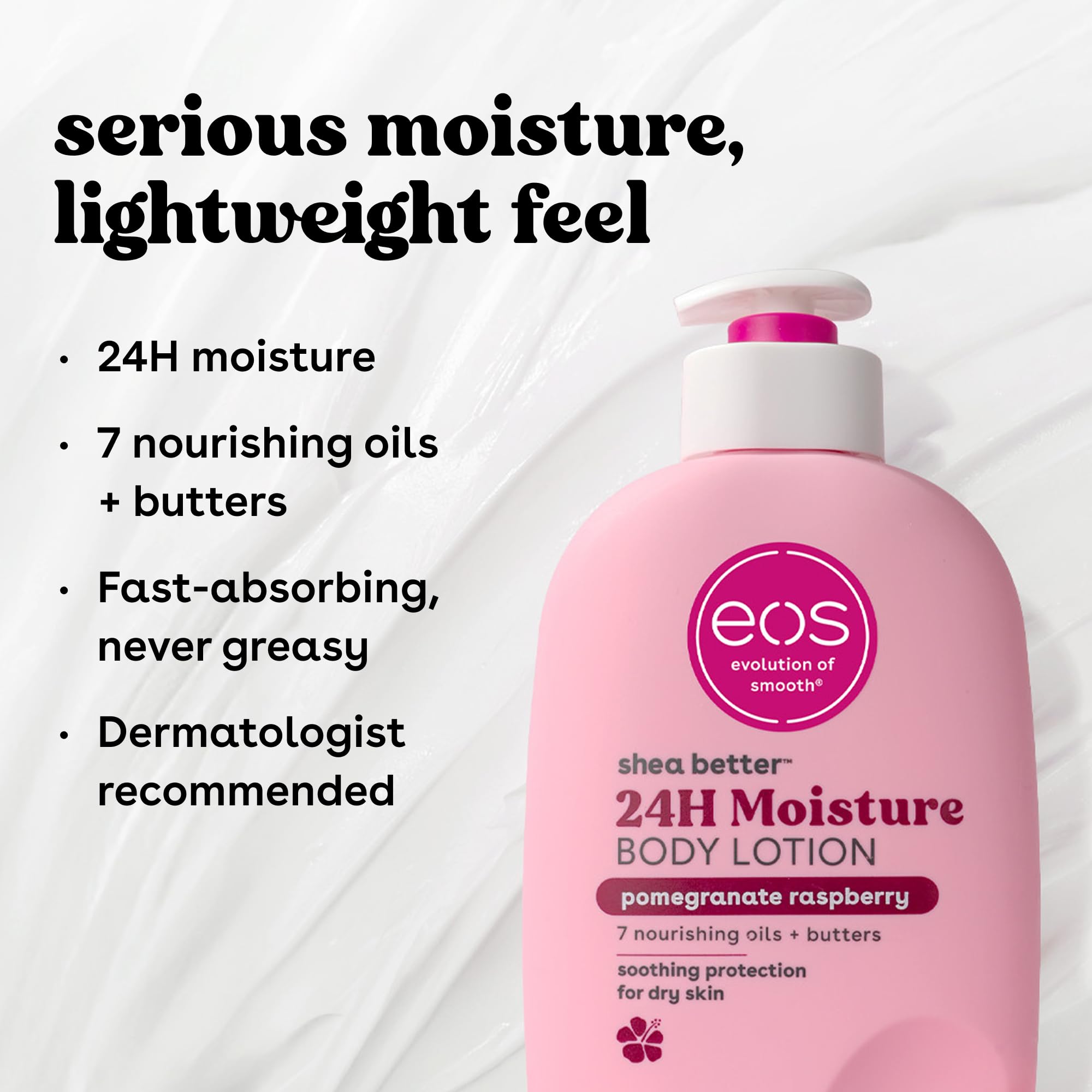 eos Shea Better Body Lotion Pomegranate Raspberry, 24-Hour Moisture Skin Care, Lightweight & Non-Greasy, Natural Shea, Vegan, 16 fl oz: Pomegranate Raspberry 16 Fl Oz (Pack of 1)
