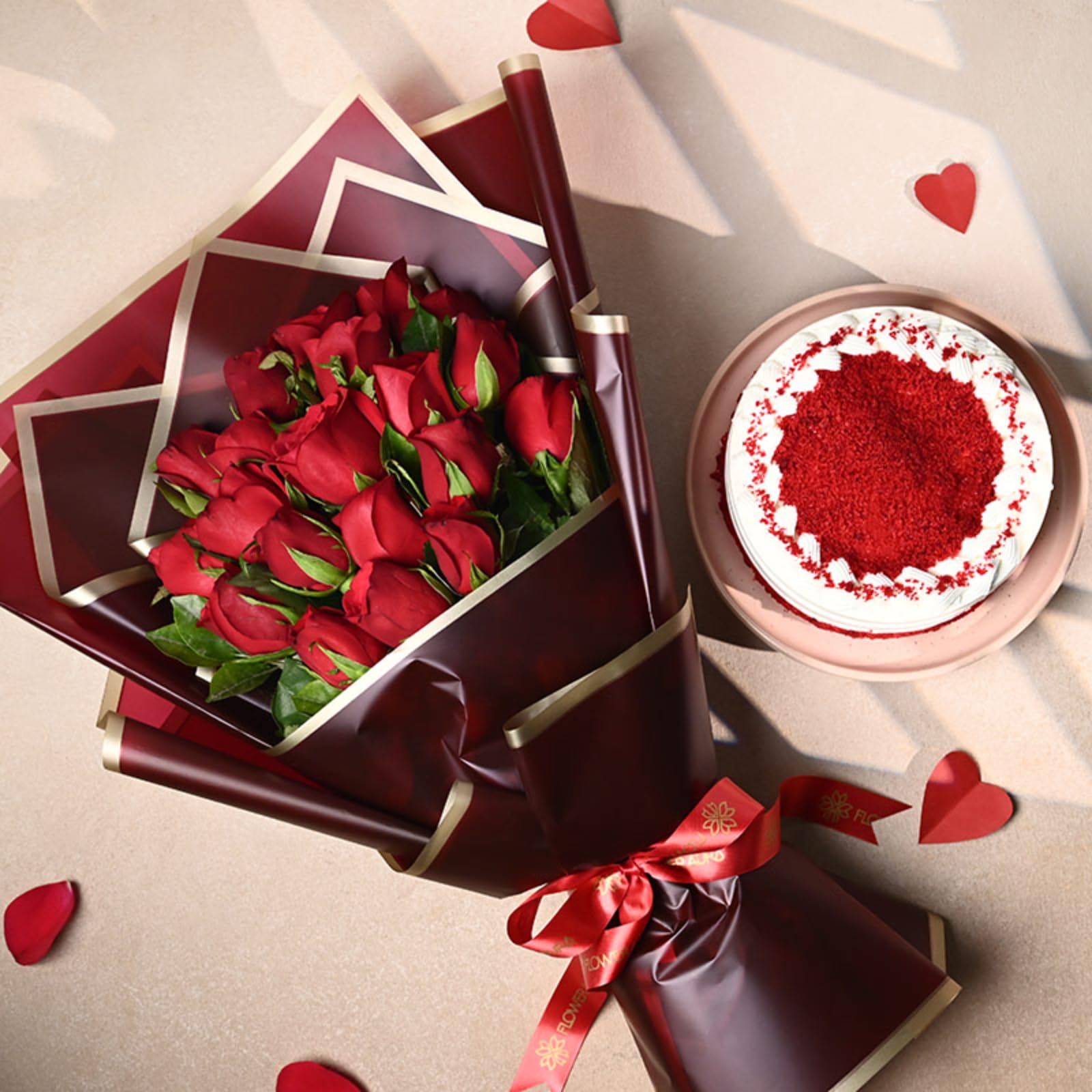 FlowerAura Love Bouquet of Live 20 Red Roses With 500g Red Velvet Cake For Birthday & Anniversary Gift, Valentine's Day Gift For Boyfriend, Girlfriend, Wife, Husband, Men & Women (Same Day Delivery)-image-48