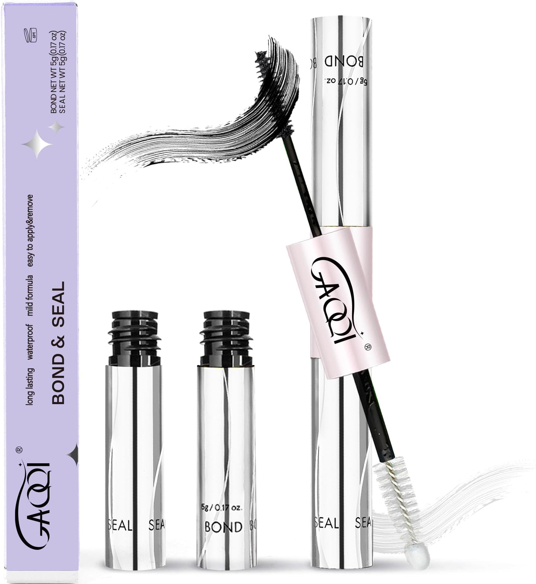 GAQQI Lash Cluster Glue, Lash Bond and Seal Waterproof, Bond & Seal Eyelash Glue for Clusters, Eyelash Adhesive Black Long-Lasting 72H, Latex-Free（5ml+5ml）