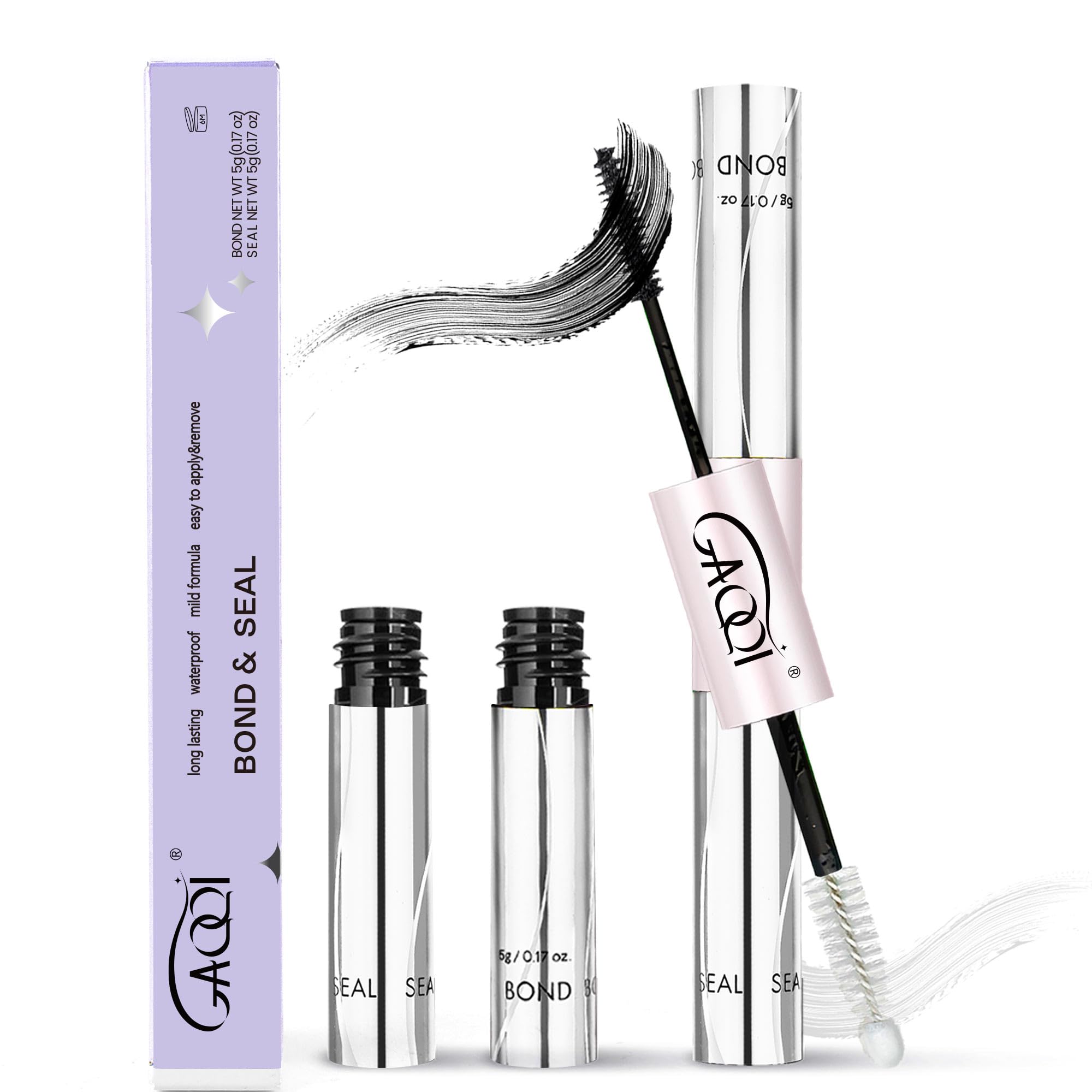 GAQQI Lash Cluster Glue, Lash Bond and Seal Waterproof, Bond & Seal Eyelash Glue for Clusters, Eyelash Adhesive Black Long-Lasting 72H, Latex-Free(5ml+5ml)