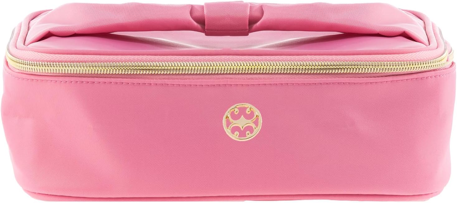 Mary Square Blossom Breeze Make Me Blush 10 x 7 Inch Rose Pink Nylon and Polyester Make Up Cosmetic Bag with Gold Tone Accents