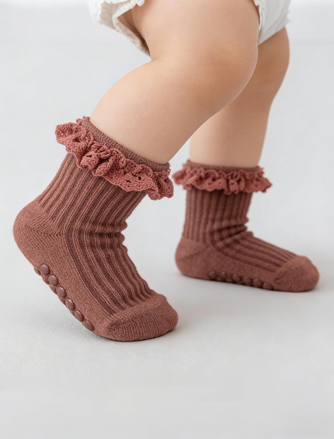Girls Ruffle Lace Socks Crew Cotton School Uniform Dress Baby Grip Non Slip Toddler Cute Grippy Frilly