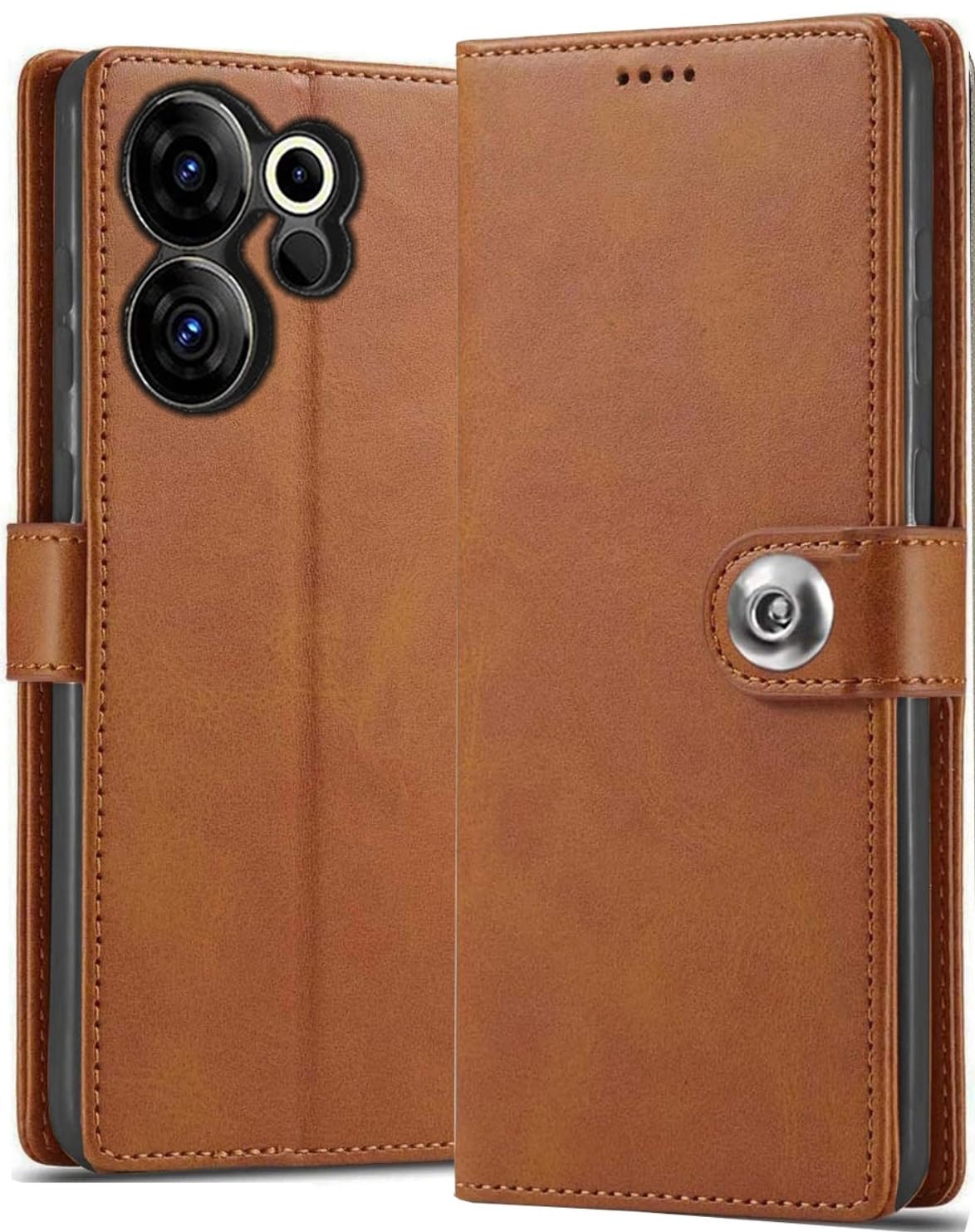 SHINESTAR Ultimate Leather Finish Flip Back Cover for Tecno Camon 20 Pro 5G | Inside TPU & Inbuilt Stand | Wallet Style Tecno Camon 20 Pro 5G Back Cover Case | Stylish Button Magnetic Closure - Brown (B0CGSXFFMW) Amazon Price History, Amazon Price Tracker