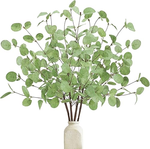 Ruidazon 4 Pcs Artificial Eucalyptus Stems Leaves, 26.3" Real Touch Leaf Faux Tall Greenery Branches for Vase Wedding Bouquet Centerpiece Flower