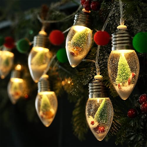 6.6FT Christmas Vintage Decor String Light - 10LED Snow Globe Bulbs String Lights with Tree & Snow & Cute Ornaments Christmas Indoor decorations for Home Patio Mantel Fireplace Xmas Tree Decoration