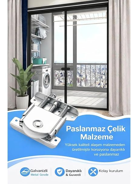 Yaylı Sürgülü Kapı Makarası, Galvanizli Metal Gövde, Çift Yaylı Sistem, Ayarlanabilir Vida, Sessiz Teker, 80 Kg Kapasiteli, 1 Adet
