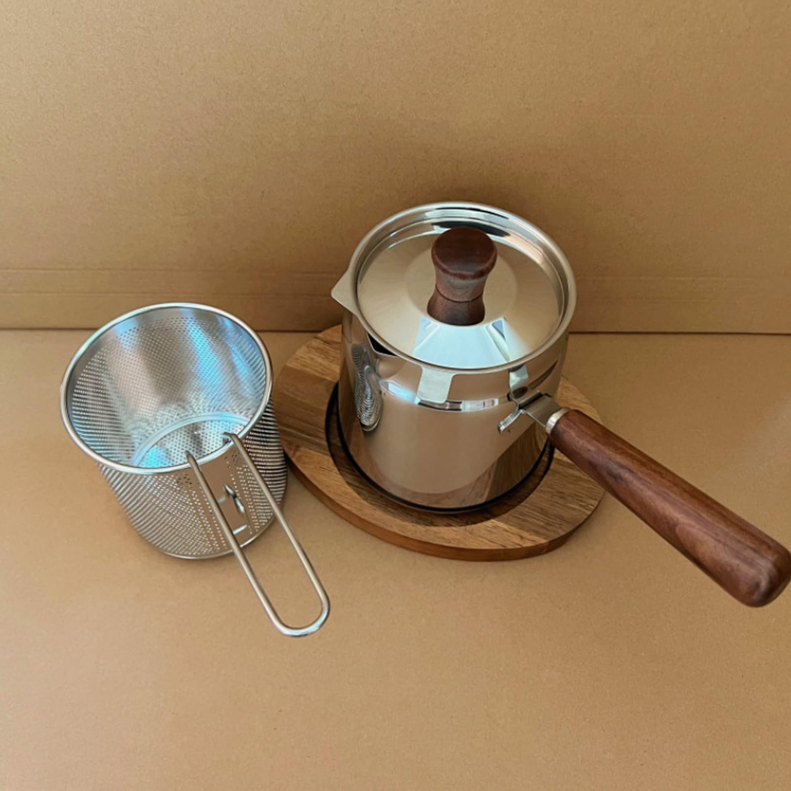 Olla Freidora Cacerola de Gran Capacidad con Cesta y Colador de Acero | Olla Para Freír Para Cocinar en Casa Patatas Fritas Pescado Palomitas Alimentos