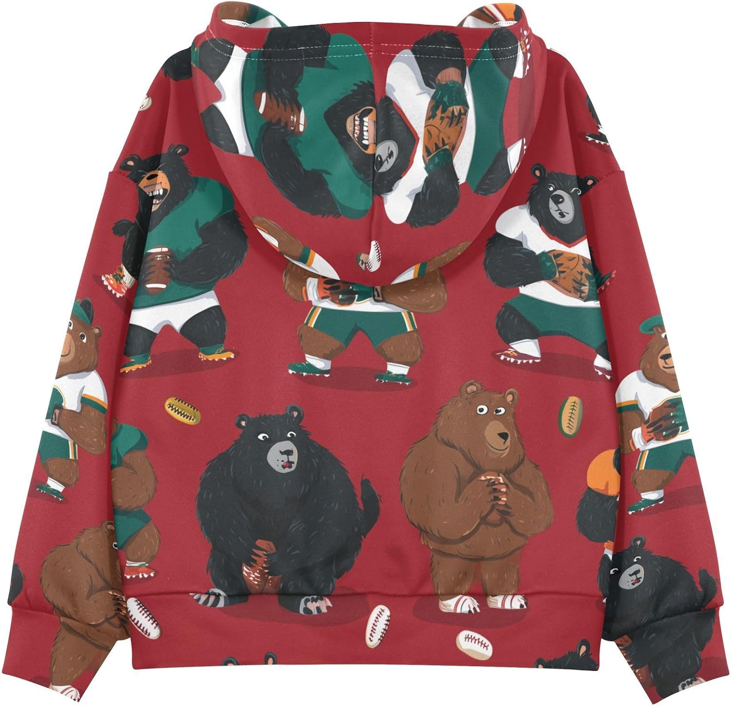 ZZXXB Funny Bear Footballs Kids Sweatshirts Boys Girls Hooded Kangaroo Pocket Pullover Tops XS-XXL