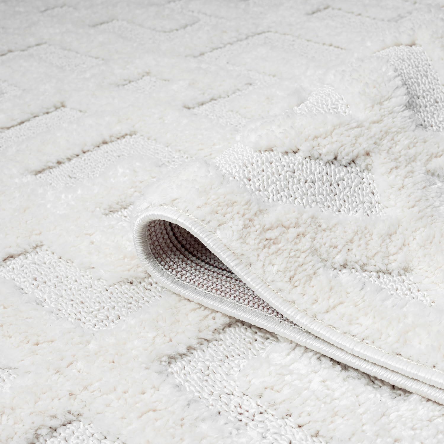 payé Teppich Rund - 200x200cm - Hochflor - Boho - Pastell Creme Grau - Einfarbig - Modern Geo Muster- Skandinavisch Flauschig Weich - Schlafzimmer Dekoration