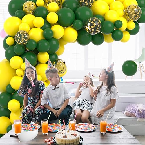 Miniatura 7 de Kit de arco de guirnalda de globos verde oscuro y amarillo, globos retro verdes y amarillos, globo de confeti dorado para cumpleaños 2026,