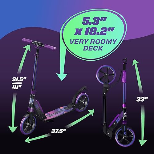 Miniatura 5 de SKIDEE Patinete para Adultos y Adolescentes, Altura Ajustable, Plegable, Ruedas Grandes, Ligero, Duradero, Suspensión Anti-Golpes, Hasta 220 Libras