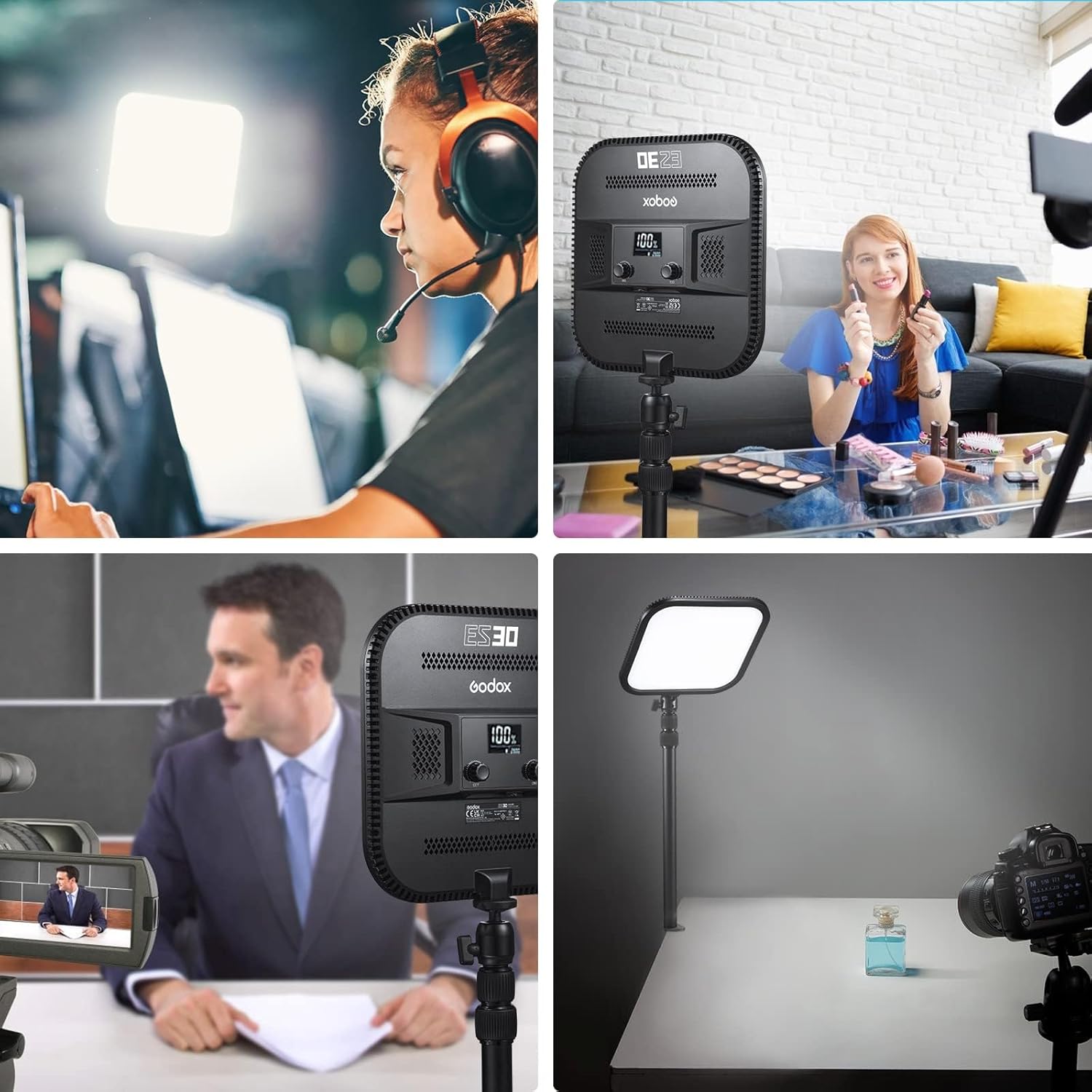 Godox ES30 Key Light, 2250Lumens Desk Light for Streaming with Extendable Desk Stand, 0-100% Brightness & 2800-6500k Color Temperature APP Control, Soft Light Panel for Streaming, Zoom Calls, YouTube