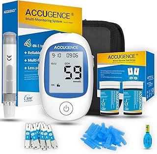 ACCUGENCE PM900 Blood Glucose Test Kit, With 3in1 Blood Glucose Meter (Glucose, Uric Acid, Ketone) And 50 Blood Sugar Test Strips 50 Lancets For Diabetes Home Self-testing UK-mmol/L